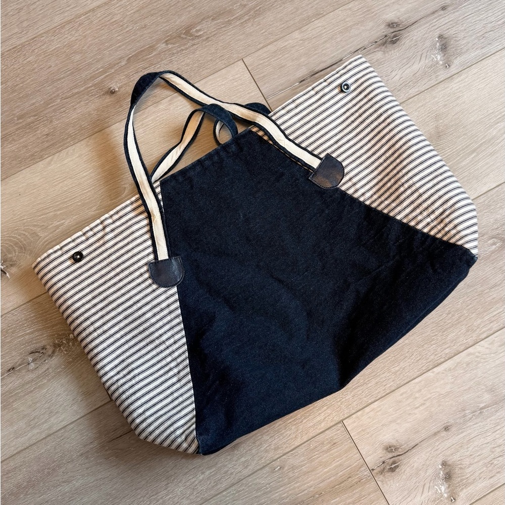 Striped Black and Cream Tote Bag